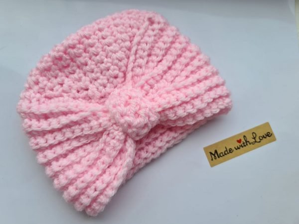 Baby girls pink Turban hat - beanie - winter hat 3-6 months