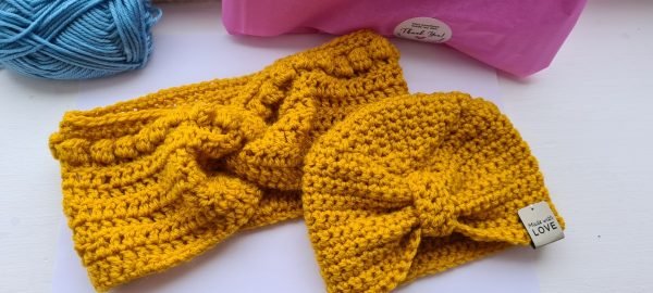 Mummy and Baby mustard Turban hat - beanie - earwarmer - headwarmer