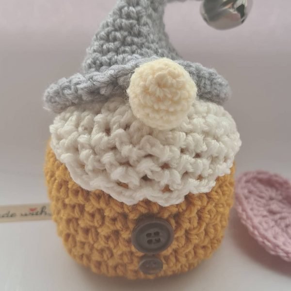 Mustard crochet gnome with bell topper - Image 2