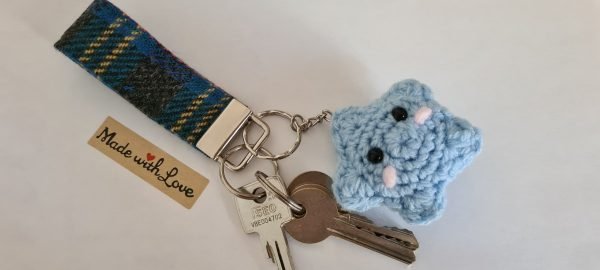 Blue tweed keyfob - keyring gift