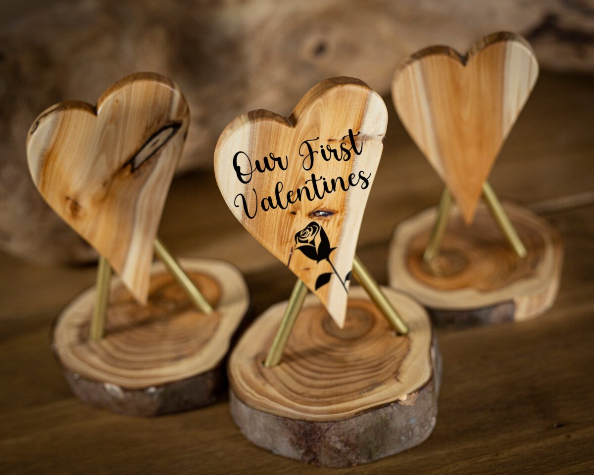 Valentines Wooden Heart Stand, Wood Heart, Valentine Engraved
