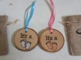 Baby Reveal wood slice and hessian pouch