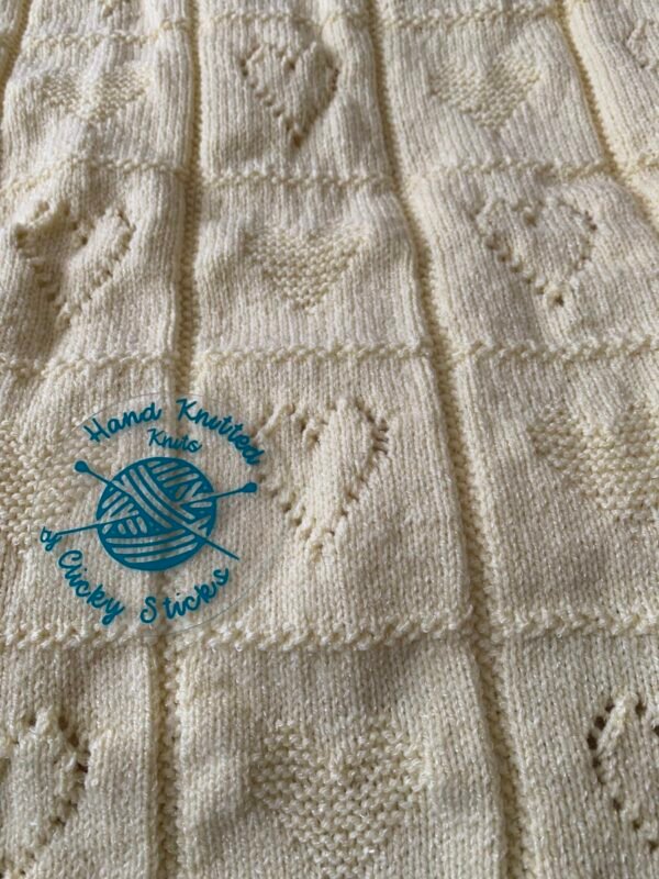 Lemon Sparkle Hand Knitted Baby Blanket - Hearts