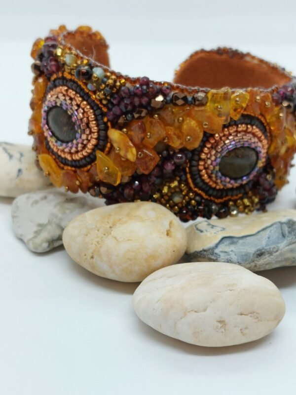 Amber and Garnet Shibori Cuff Bracelet