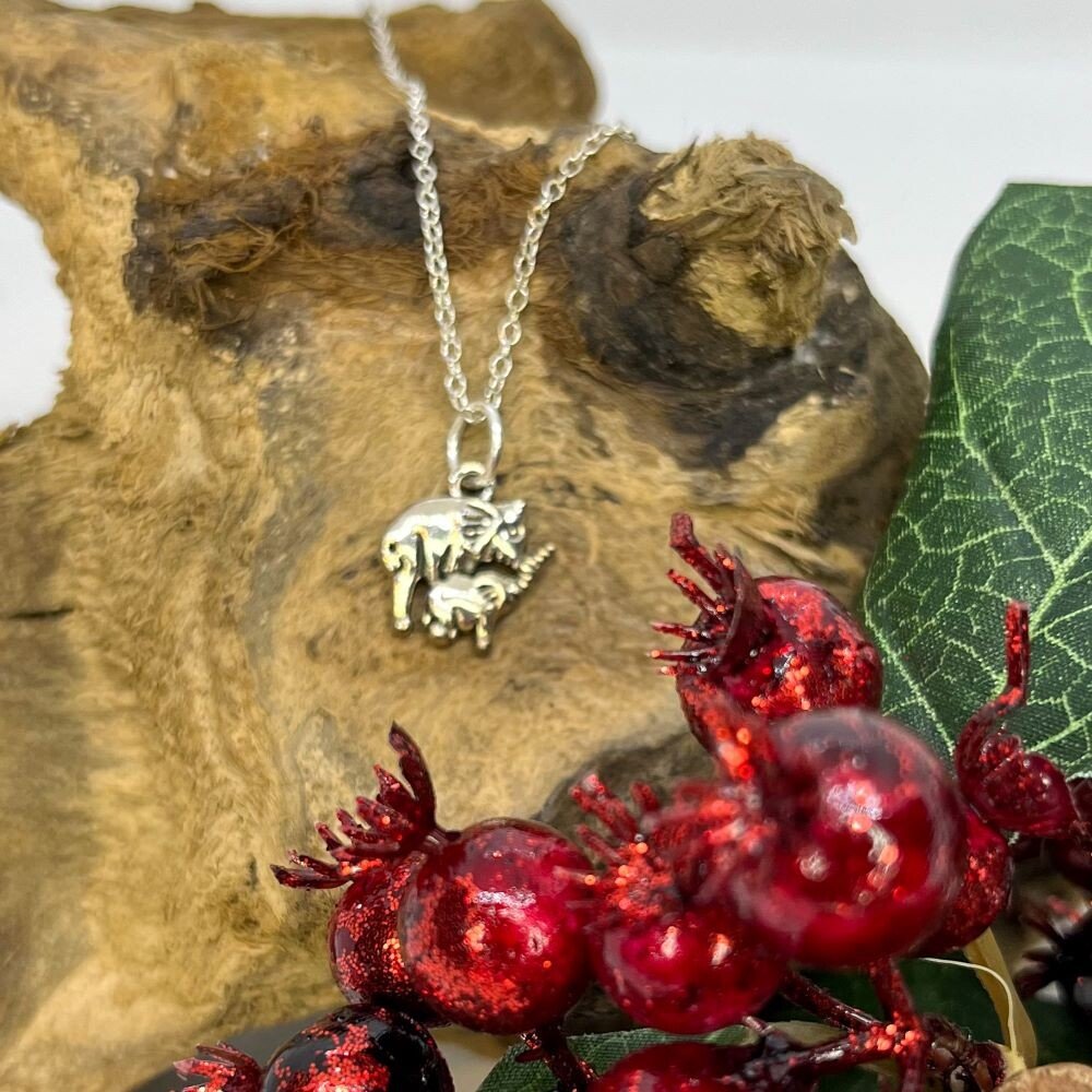 Mother Baby Elephant Necklace