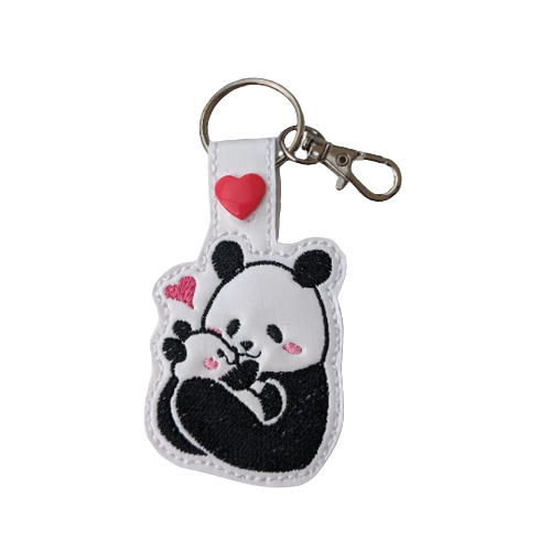 Panda Keyring -Panda momma hugging her baby