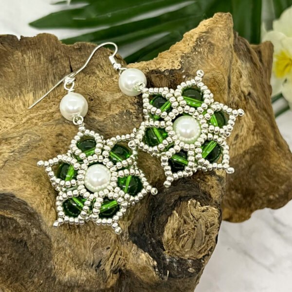 Beaded Flower Star Earrings