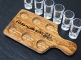Handmade Wooden Shot Paddle, Olive Wood Shot Tray, Custom Shot Glasses Display, Personalised Alcohol Gift, Wedding Shot Board, 6 Shots