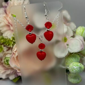 Red Crystal Heart Earrings and Necklace