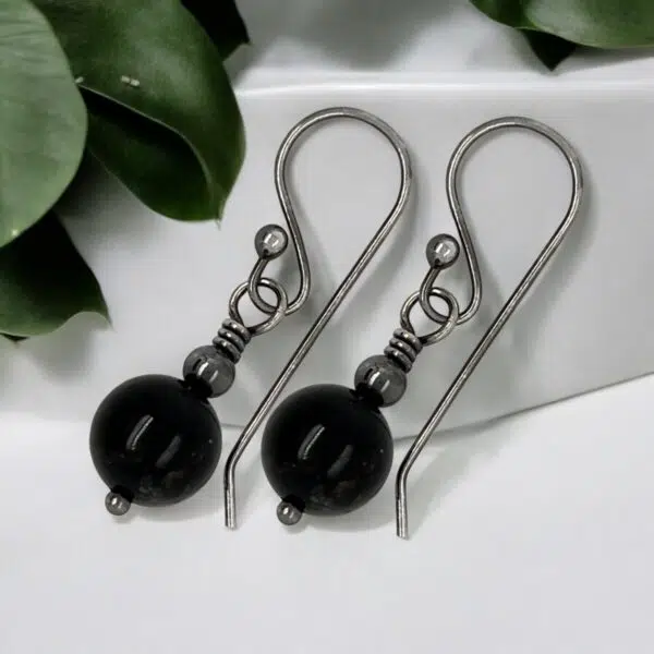 Oxidised Sterling Silver Earrings With Jet Gemstones - Image 3